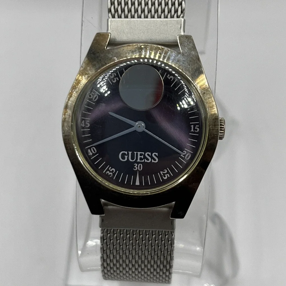 Vintage Guess Watch Women Silver Tone Mesh Band (1997)-‎ New Battery